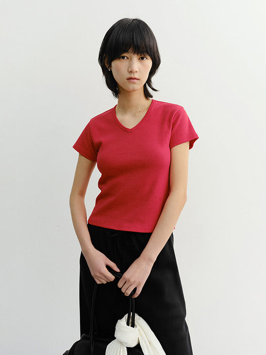 Dunst V-Neck Slim Top Red