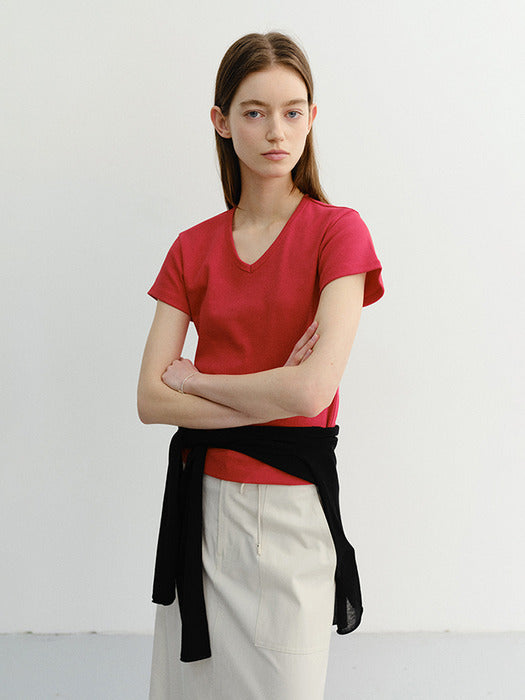 Dunst V-Neck Slim Top Red