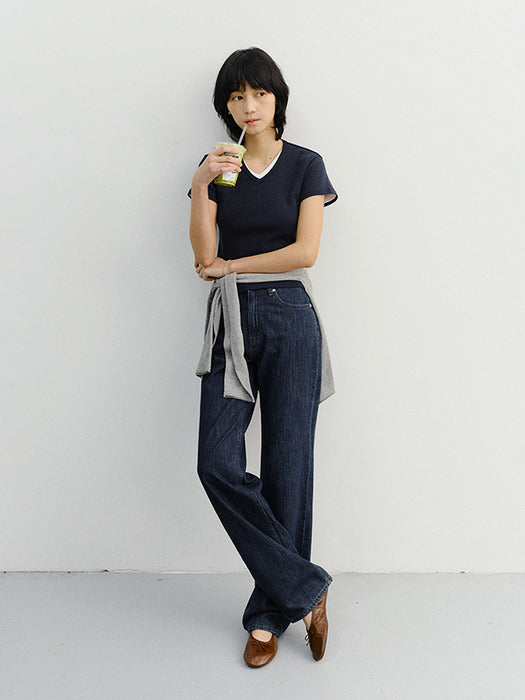 Dunst V-Neck Slim Top Navy