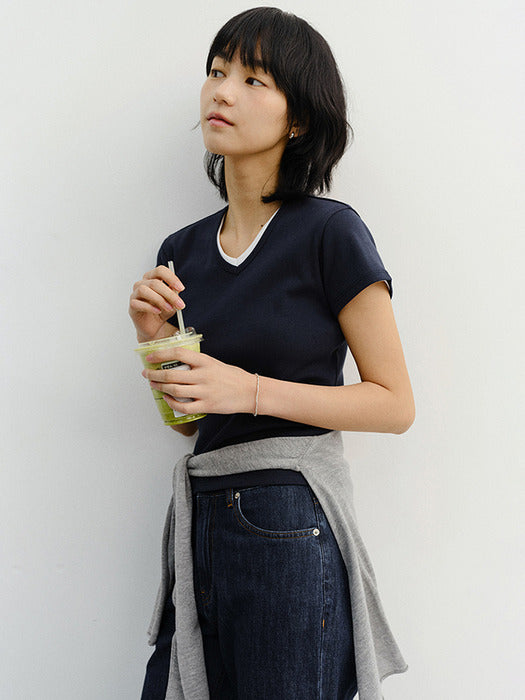 [dunst] V-Neck Slim Top NAVY_UDTS6B226N2