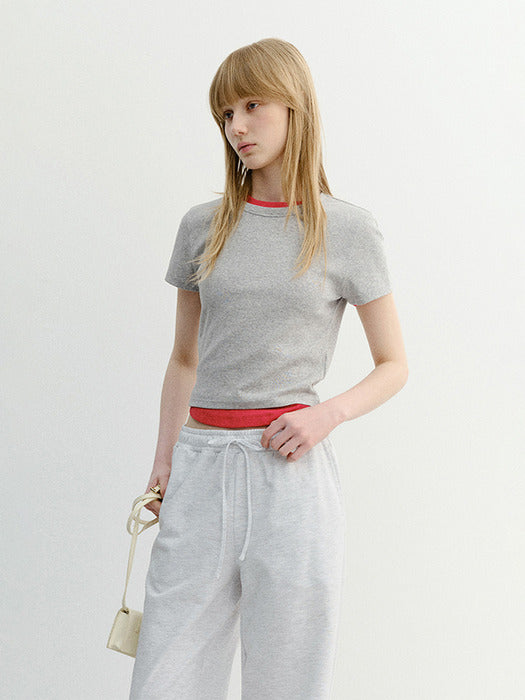Dunst Cropped Slim Top Melange Grey