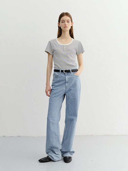 Dunst Classic Scoop Neck Top Blue Stripe