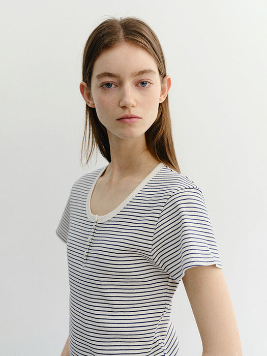 Dunst Classic Scoop Neck Top Blue Stripe