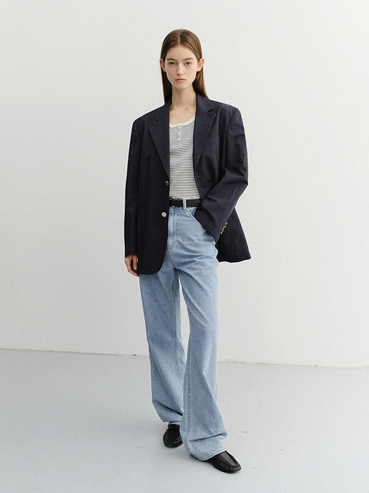 Dunst Classic Scoop Neck Top Blue Stripe