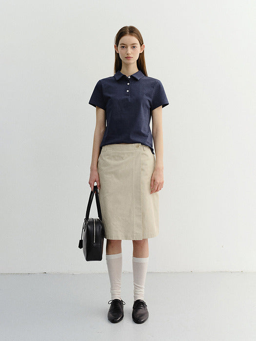 Dunst Cropped Slim Collared T-Shirt Navy