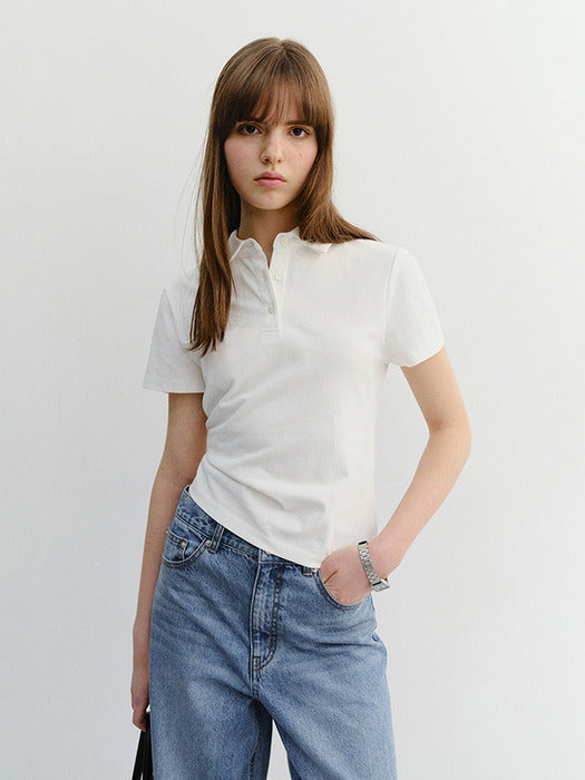 Dunst Cropped Slim Collared T-Shirt White