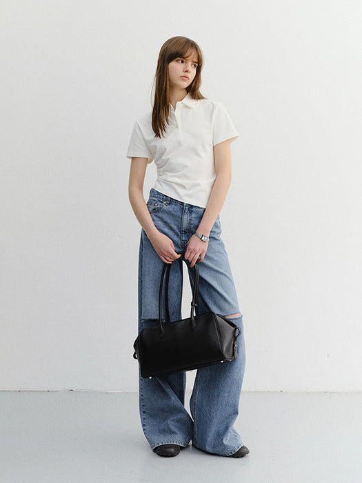 Dunst Cropped Slim Collared T-Shirt White