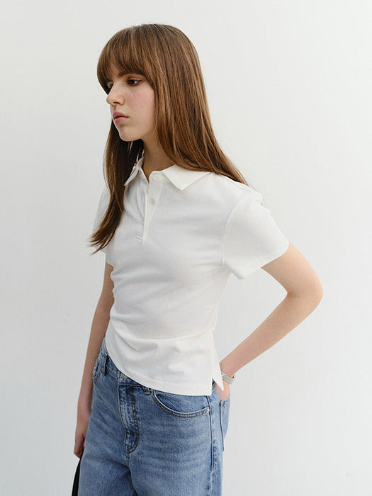 Dunst Cropped Slim Collared T-Shirt White