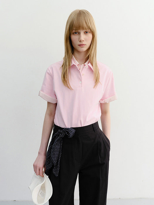Dunst Cropped Slim Collared T-Shirt Pink