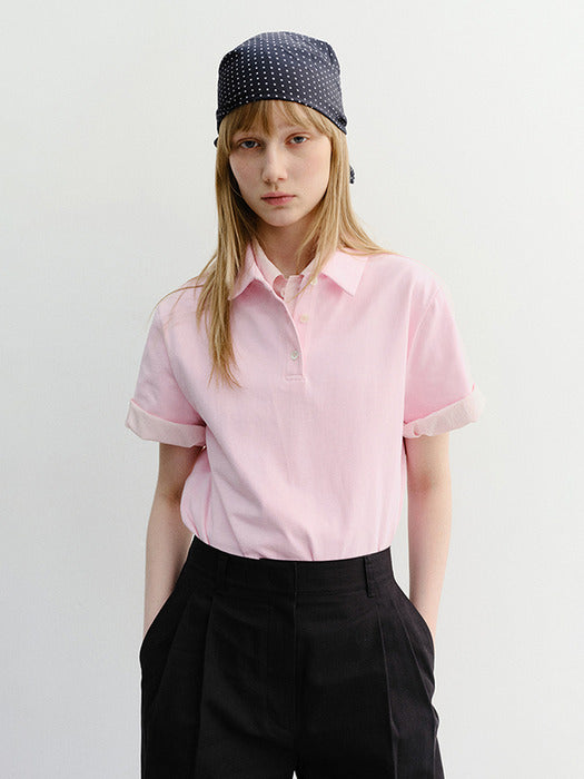 [dunst] Cropped Slim Collared T-Shirt PINK_UDTS6B221P1