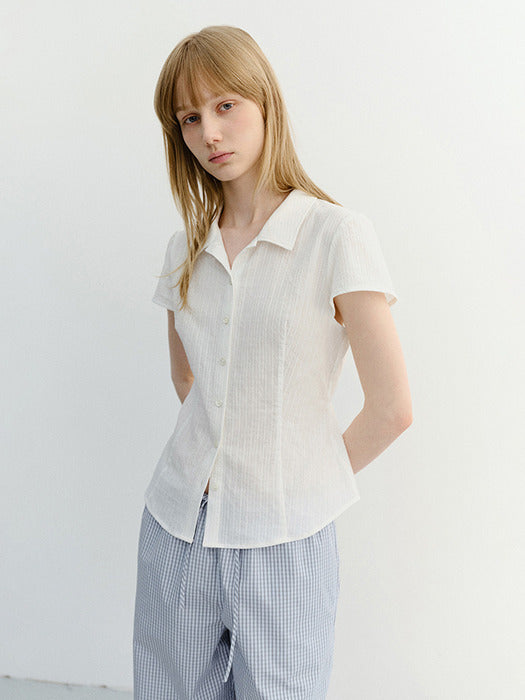 Dunst Vintage Cap Sleeve Slim Shirt White Stripe