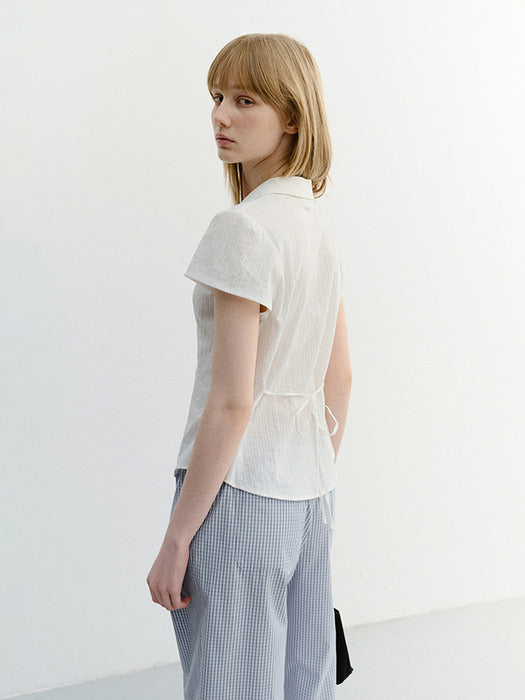Dunst Vintage Cap Sleeve Slim Shirt White Stripe