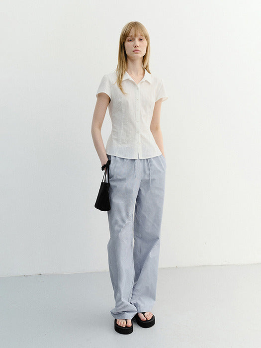 Dunst Vintage Cap Sleeve Slim Shirt White Stripe