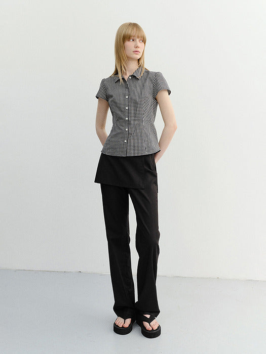 Dunst Vintage Cap Sleeve Slim Shirt Black Check