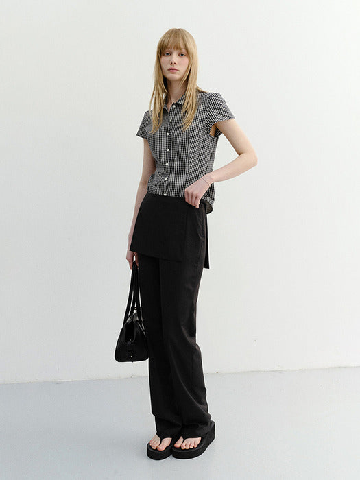 Dunst Vintage Cap Sleeve Slim Shirt Black Check