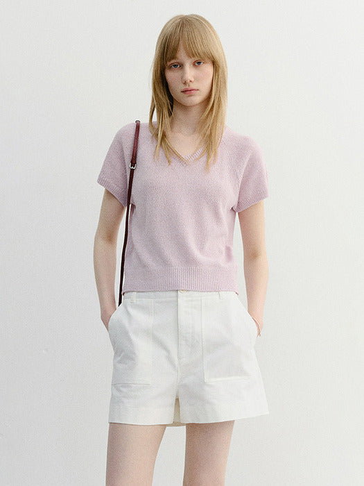 Dunst Summer Linen V-Neck Knit Soft Pink