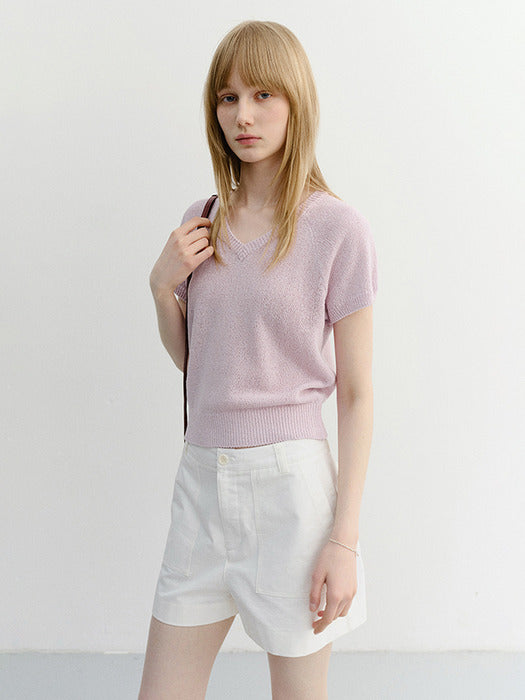 Dunst Summer Linen V-Neck Knit Soft Pink