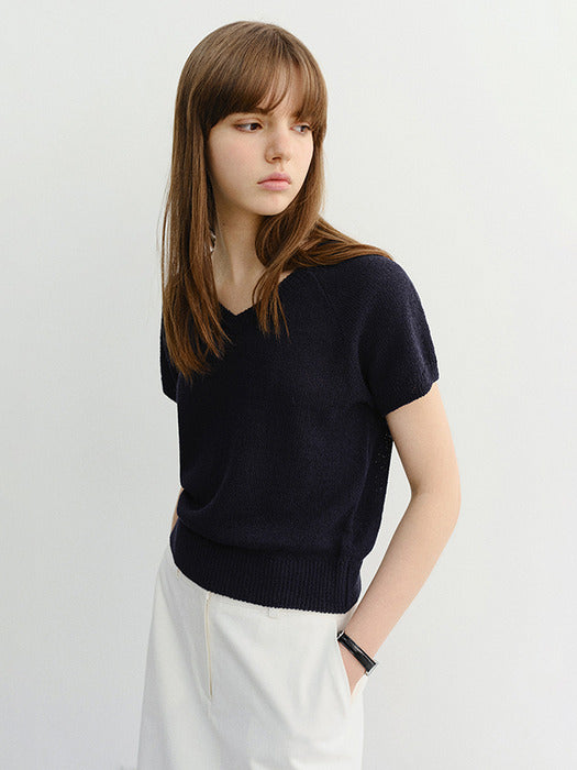 Dunst Summer Linen V-Neck Knit Navy