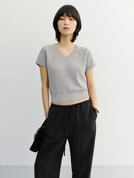 Dunst Summer Linen V-Neck Knit Melange Grey