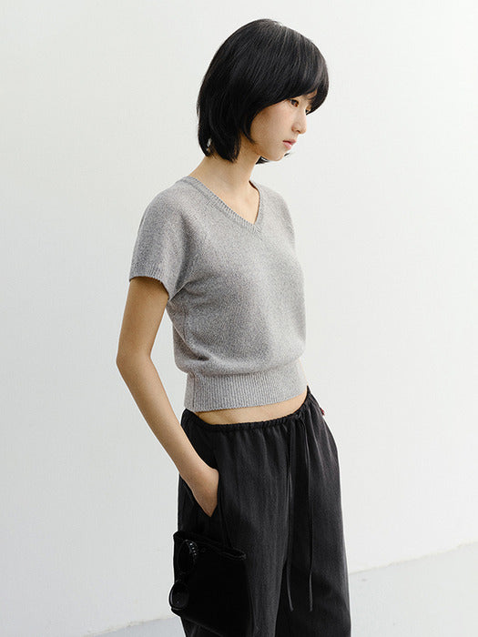 Dunst Summer Linen V-Neck Knit Melange Grey