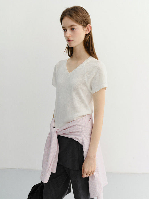 Dunst Summer Linen V-Neck Knit Ivory