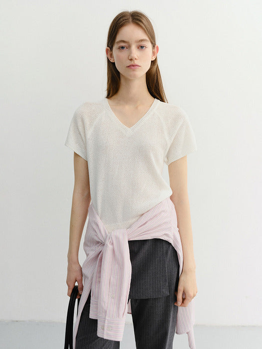 Dunst Summer Linen V-Neck Knit Ivory