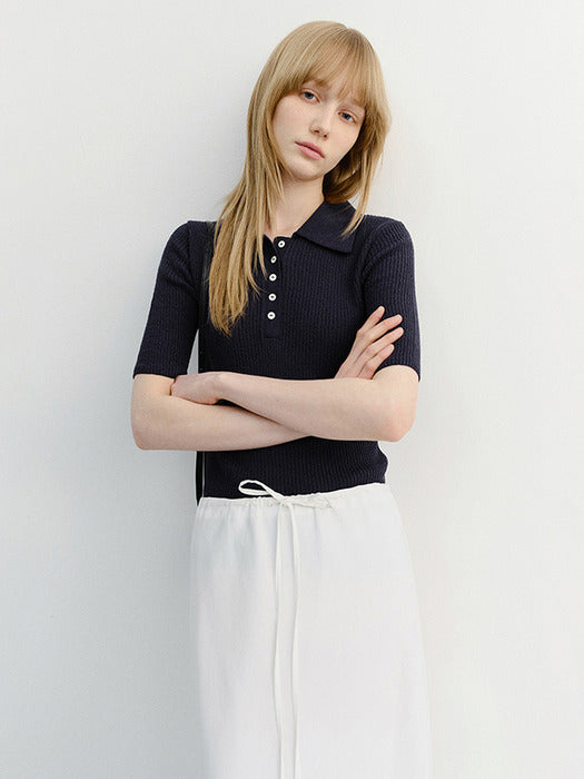 Dunst Buttoned Slim Polo Knit Navy