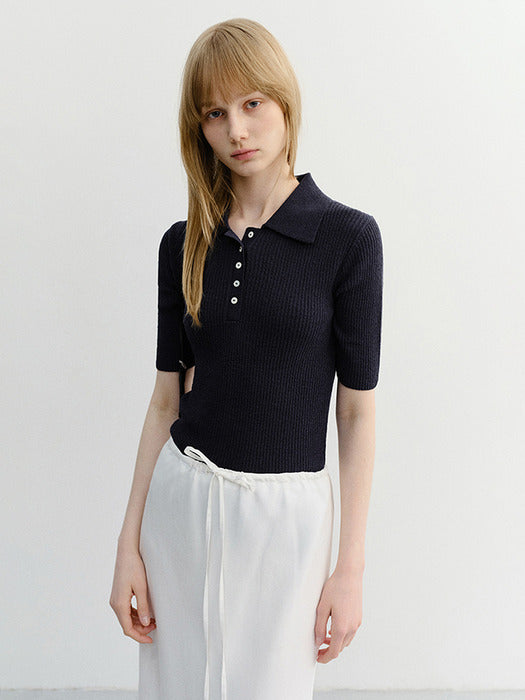 Dunst Buttoned Slim Polo Knit Navy