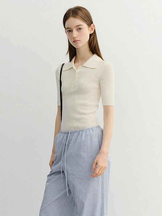 Dunst Buttoned Slim Polo Knit Cream