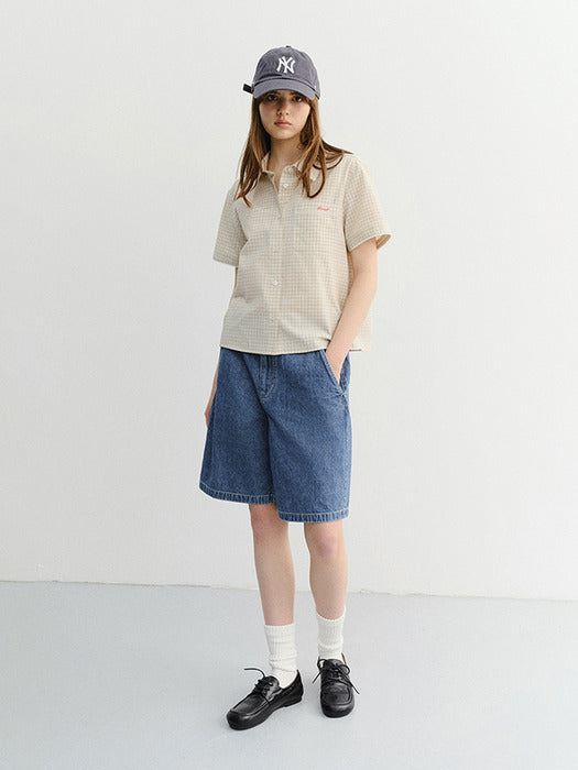 Dunst Unisex Linen Denim Shorts Classic Blue