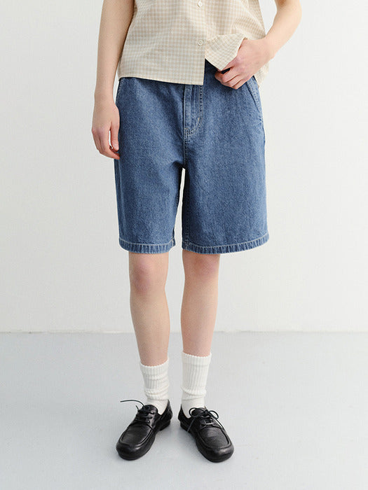 Dunst Unisex Linen Denim Shorts Classic Blue