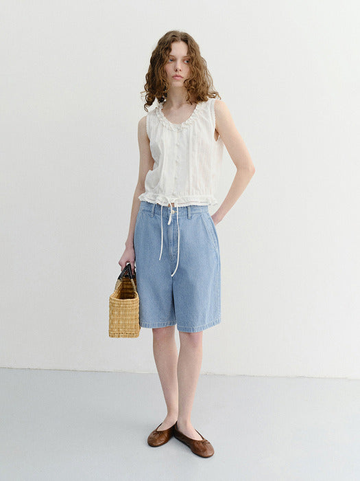 Dunst Unisex Linen Denim Shorts Light Blue