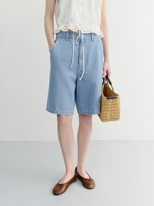 Dunst Unisex Linen Denim Shorts Light Blue