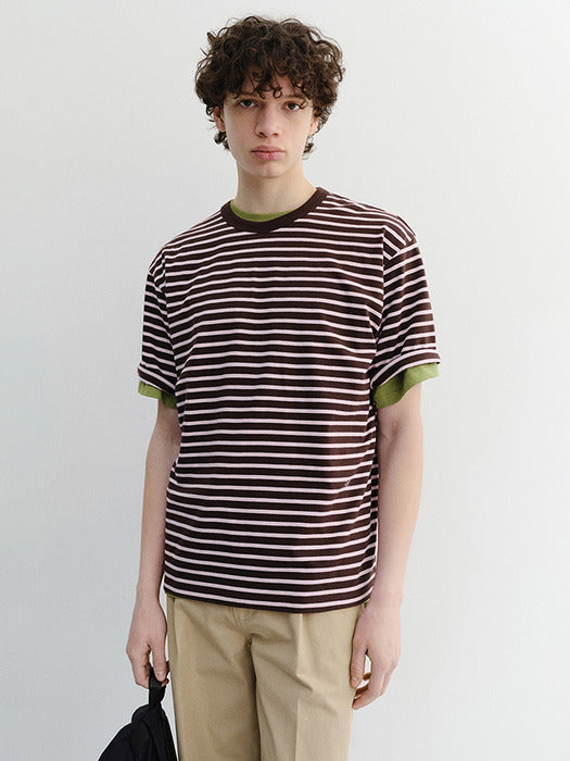 Dunst Unisex Striped T-Shirt Brown Pink