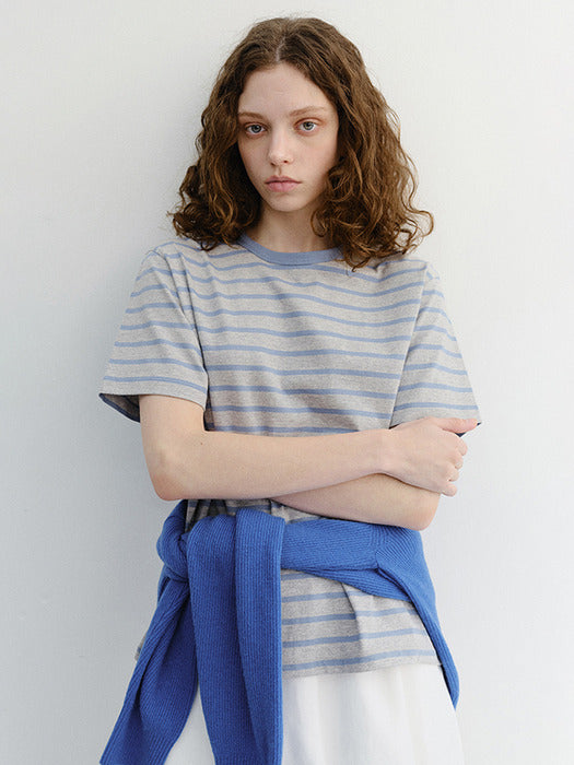 Dunst Unisex Striped T-Shirt Melange Grey Blue