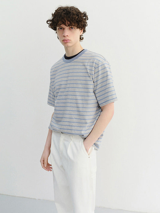 Dunst Unisex Striped T-Shirt Melange Grey Blue