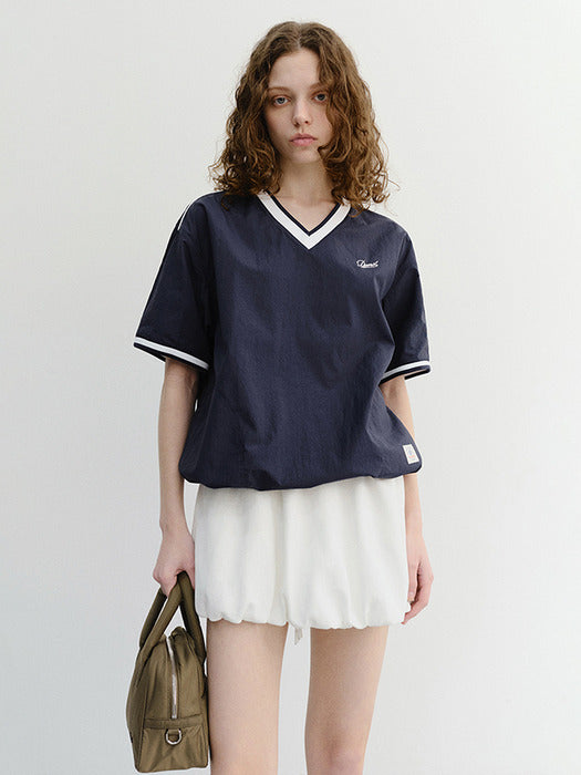 Dunst Unisex V-Neck Woven Top Navy