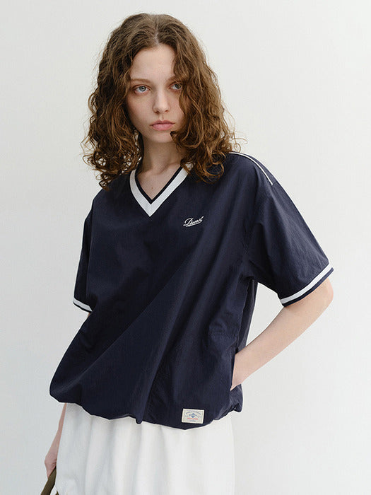Dunst Unisex V-Neck Woven Top Navy