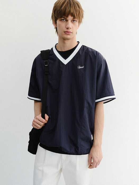 Dunst Unisex V-Neck Woven Top Navy
