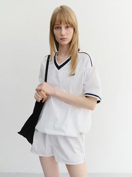 Dunst Unisex V-Neck Woven Top White