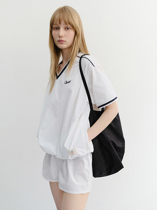 Dunst Unisex V-Neck Woven Top White