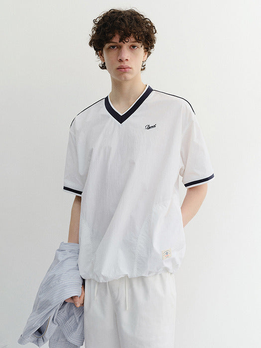 Dunst Unisex V-Neck Woven Top White