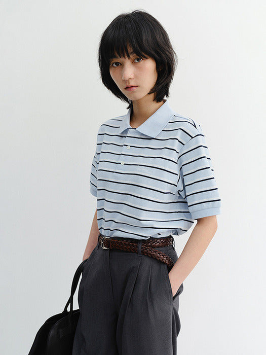 Dunst Unisex Striped Polo Shirt Soft Blue