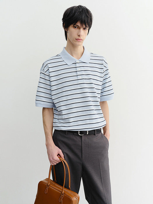 Dunst Unisex Striped Polo Shirt Soft Blue