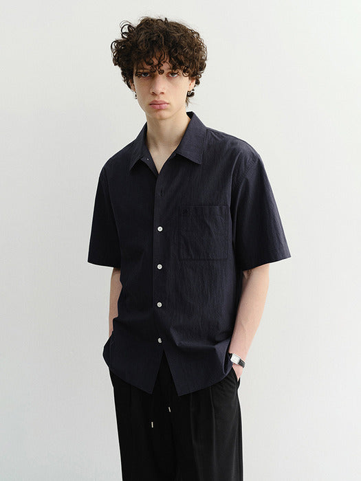 Dunst Unisex Open Collared Shirt Navy