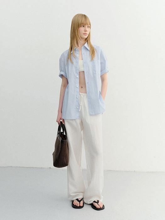 Dunst Unisex Oversized Half Sleeve Striped Shirt Soft Blue Stripe