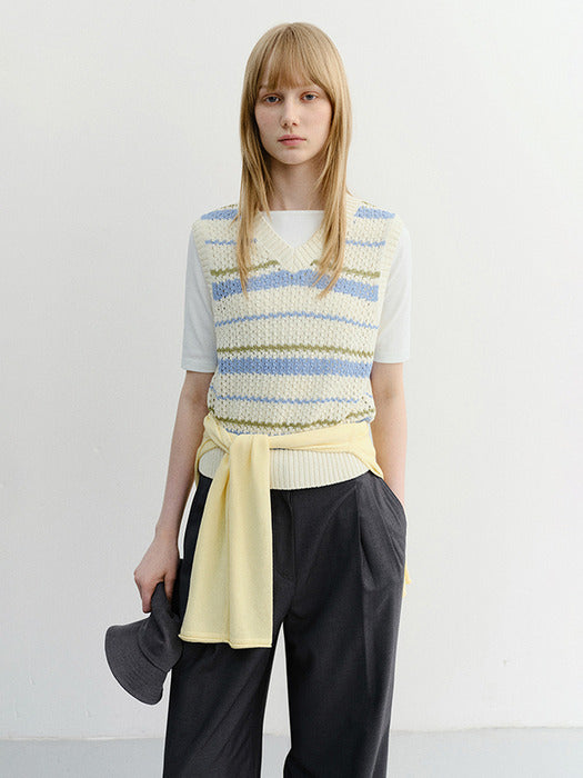 Dunst Unisex Chunky Striped Knit Vest Soft Blue