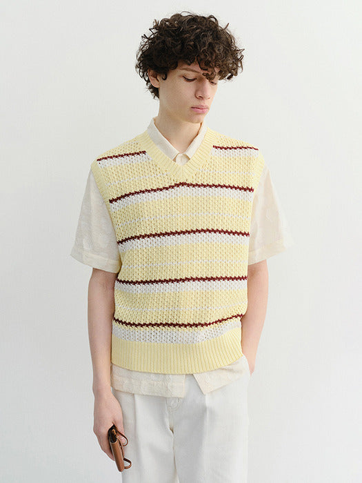Dunst Unisex Chunky Striped Knit Vest Butter