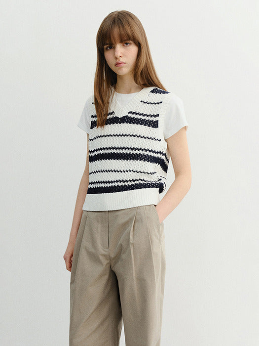 Dunst Unisex Chunky Striped Knit Vest Navy