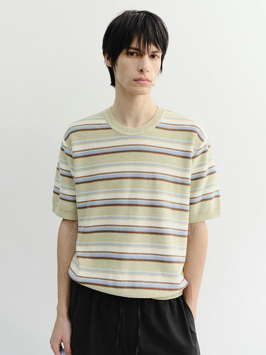 Dunst Unisex Striped Crewneck Knit Mint Cream